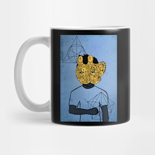Davinci Dreamer - Male Character with Doodle Mask and Green Eyes Mug